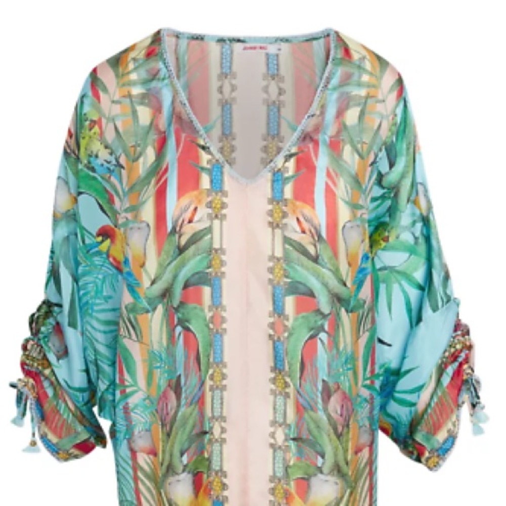 JOHNNY WAS Silk Floral Capri Blouse Boho Top